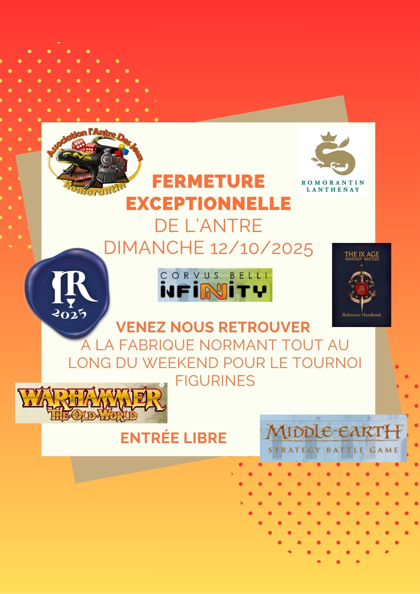 Fermeture le dimanche 12 Janvier